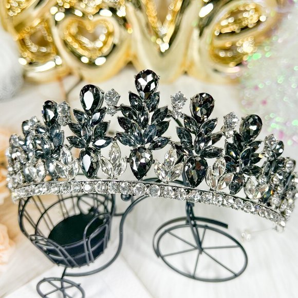Accessories - Gray Gemstone Hair Acessories, Silver Wedding Crown Headpiece, Anniversary Gift